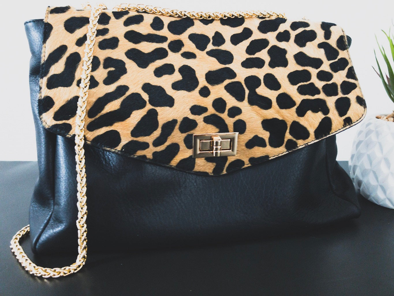 Sac bandouliere leopard top cuir