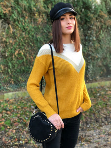 Pull Gloire imprimé géométrique moutarde