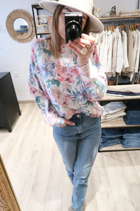 PULL FLEURS ROSE