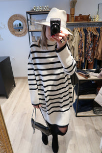 ROBE COL ROULÉ BEIGE À RAYURES