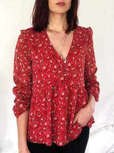 Blouse Mélodie imprimée fleurs rouge
