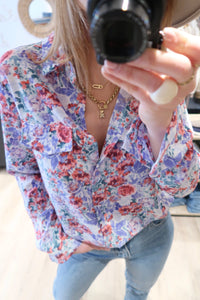 CHEMISE FLEURIE BLEU