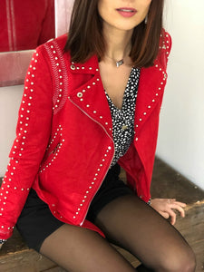 Veste perfecto cloutée Faren rouge