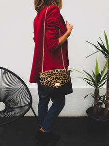Sac bandoulière cuir imprimé léopard