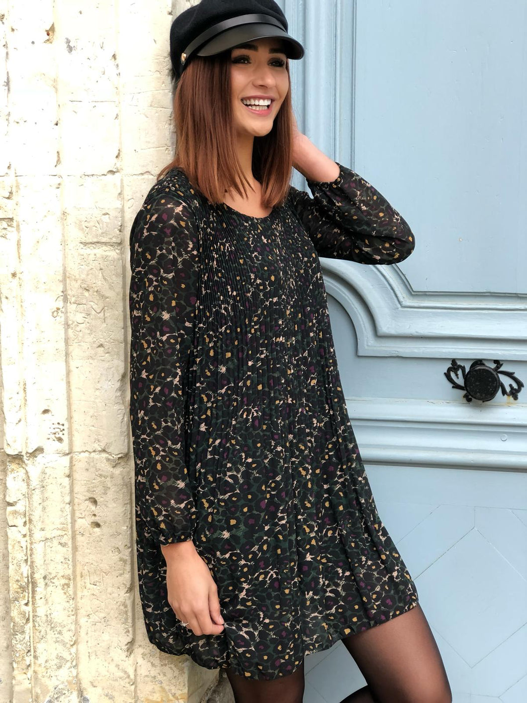 Robe Elène imprimée léopard vert