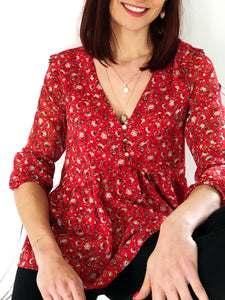 Blouse Mélodie imprimée fleurs rouge
