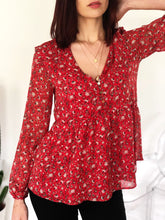 Blouse Mélodie imprimée fleurs rouge