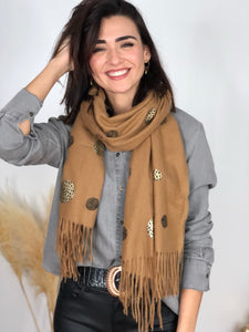 Foulard pois doré camel