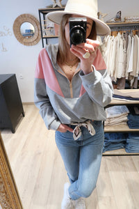 SWEAT GRIS ET ROSE