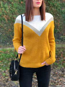 Pull Gloire imprimé géométrique moutarde